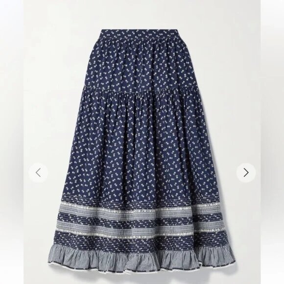 New Doen Rosanna Skirt in Indigo Calico, Size XS - Picture 3 of 15